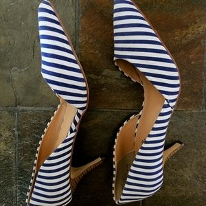 Blue and white striped heels